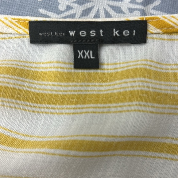 West Kei Allan Surplice Rolltab High Low Top XXL. Yellow and White. - Picture 3 of 10